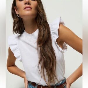 NATION LTD Paulette Ruffle Sleeves Crewneck Top Pima Cotton in White Size Small